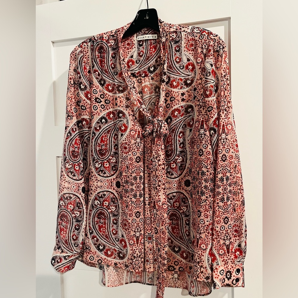 Alice & Olivia L/S Blouse, V-neck with tie